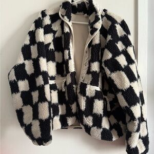 Checkered Black and White Fleece Jacket by Free People Movement